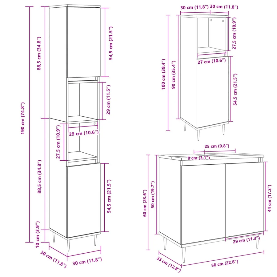 Ensemble de meubles de salle de bain 3 pcs chêne sonoma - 11