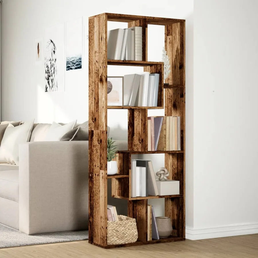 Étagère séparatrice de pièce vieux bois 67x25x161,5 cm - 4
