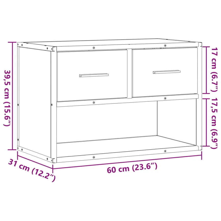 Meuble TV chêne brun 60x31x39,5 cm bois d'ingénierie et métal - 11
