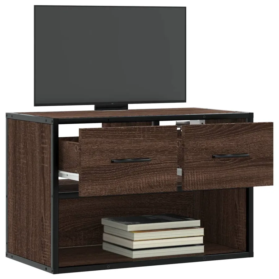 Meuble TV chêne brun 60x31x39,5 cm bois d'ingénierie et métal - 3
