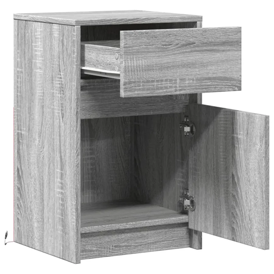 Armoires de chevet et lumières LED 2 pcs sonoma gris - 9