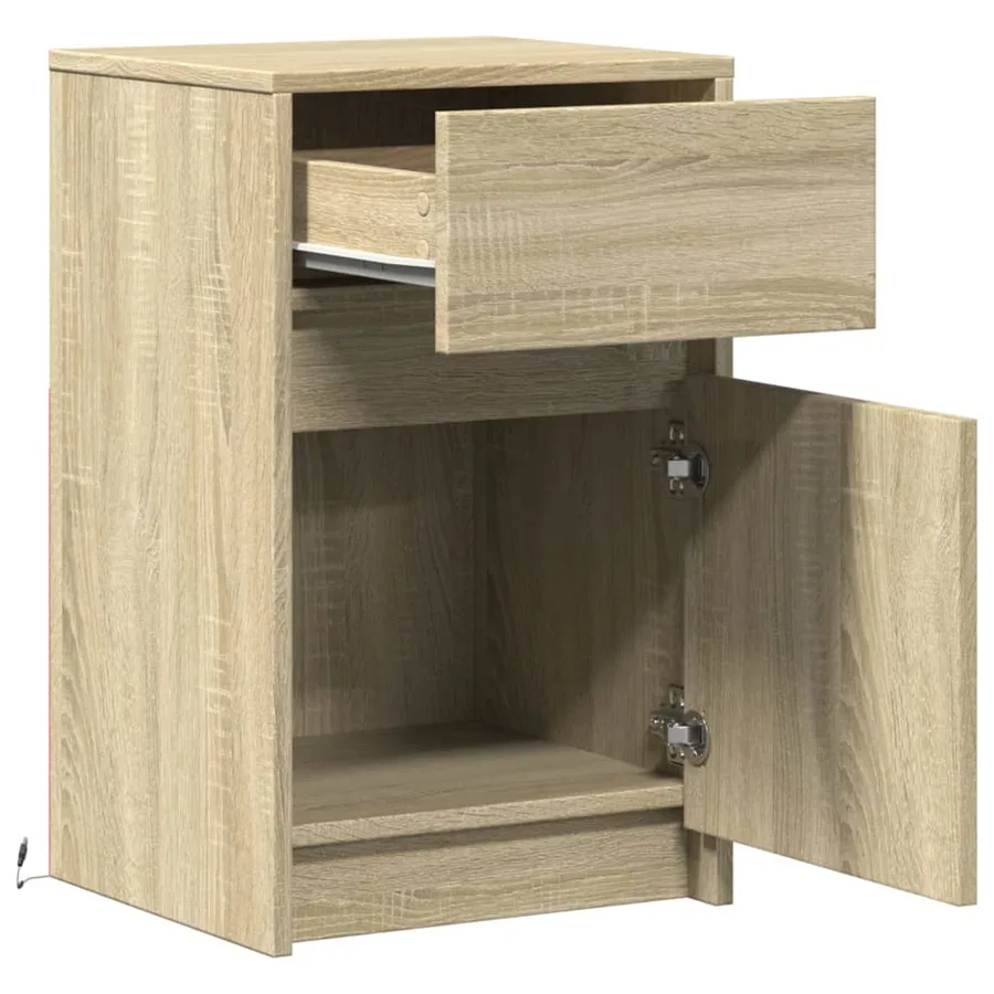 Armoire de chevet avec lumières LED chêne sonoma - 9