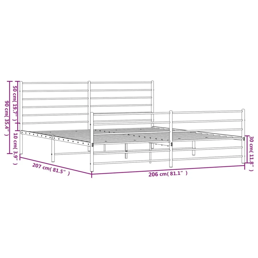 Cadre de lit métal sans matelas et pied de lit blanc 200x200 cm - 10