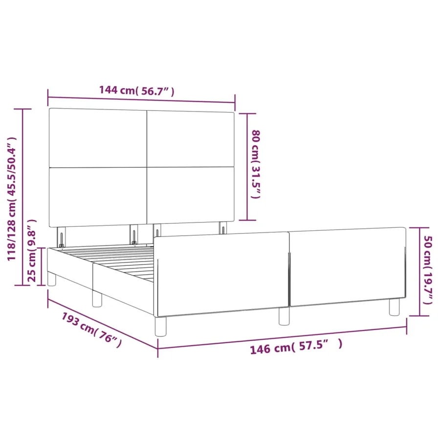 Cadre de lit sans matelas taupe 140x190 cm tissu - 14