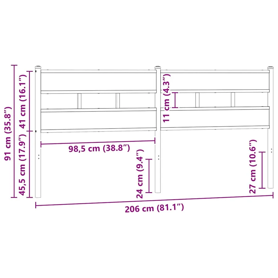 Tête de lit de remplacement chêne fumé 200 cm fer et bois d'ingénierie - 6