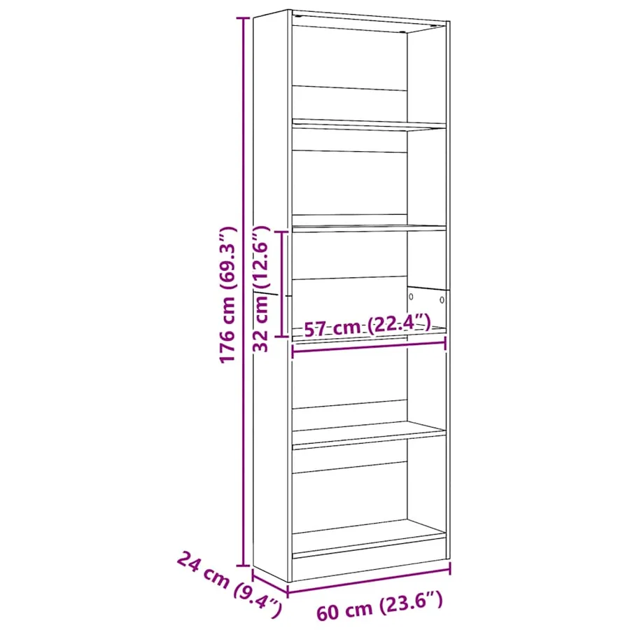 Bibliothèque Chêne Artisian 60x24x176 cm Bois d'ingénierie - 8