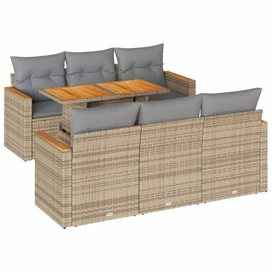 Salon de jardin avec coussins 7 pcs beige résine tressée acacia - 2