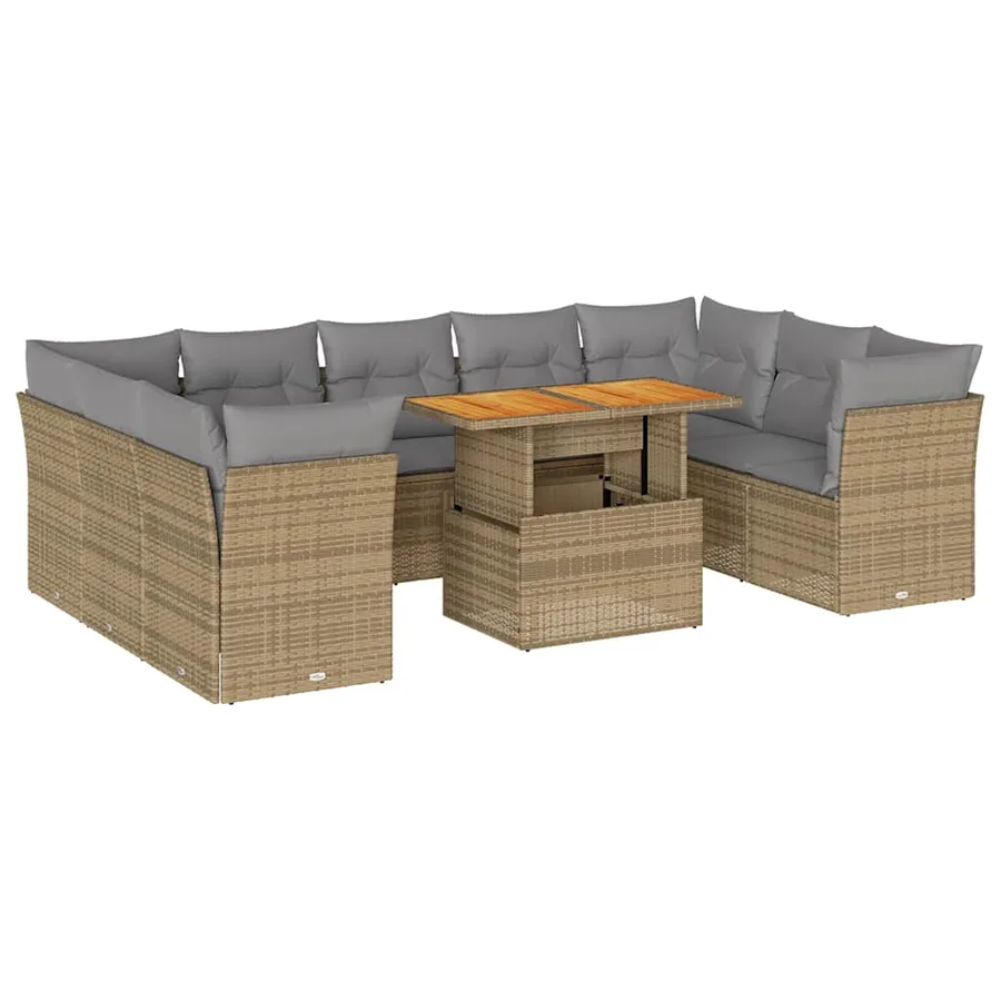 Salon de jardin avec coussins 10 pcs beige résine tressée - 2