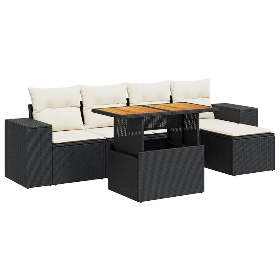 Salon de jardin 6 pcs avec coussins noir résine tressée - 2