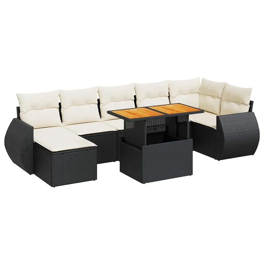 Salon de jardin 8 pcs avec coussins noir résine tressée - 2