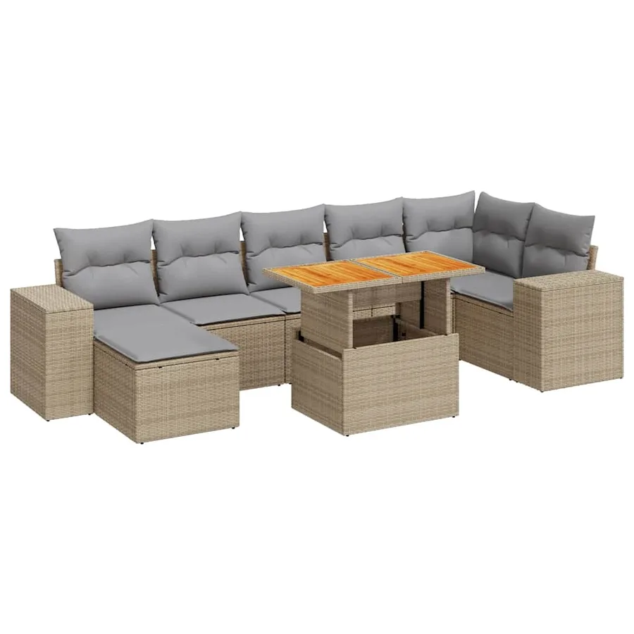 Salon de jardin avec coussins 8 pcs beige résine tressée - 2