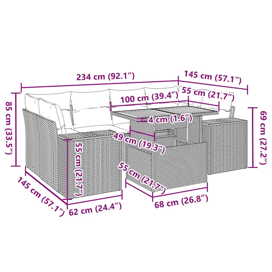 Salon de jardin avec coussins 7 pcs gris résine tressée - 14