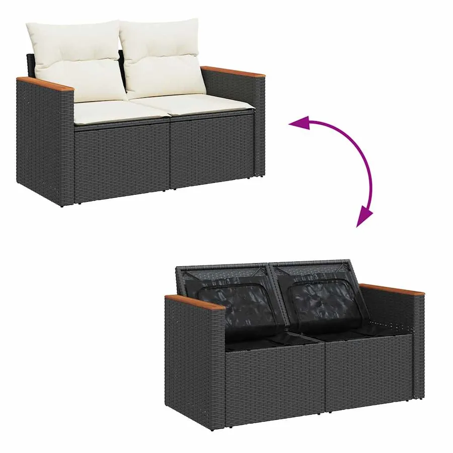Salon de jardin 10 pcs avec coussins noir résine tressée acacia - 7