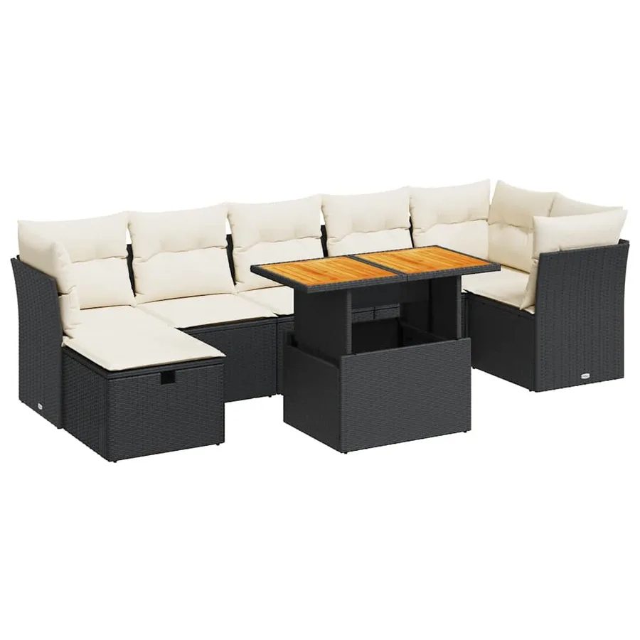 Salon de jardin avec coussins 8 pcs noir résine tressée acacia - 2