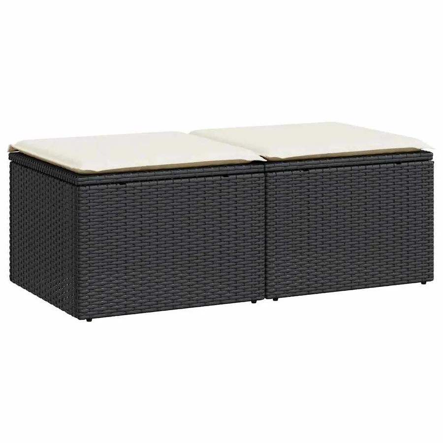 Salon de jardin avec coussins 2 pcs noir résine tressée acacia - 2