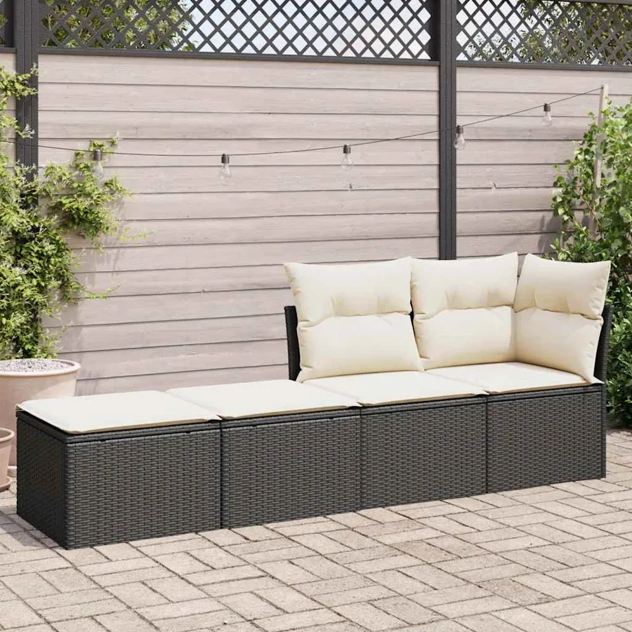 Salon de jardin avec coussins 2 pcs noir résine tressée acacia - 3
