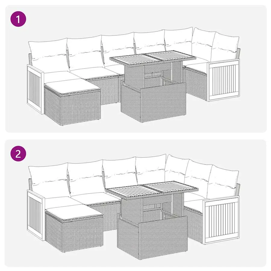 Salon de jardin avec coussins 8 pcs beige résine tressée acacia - 12