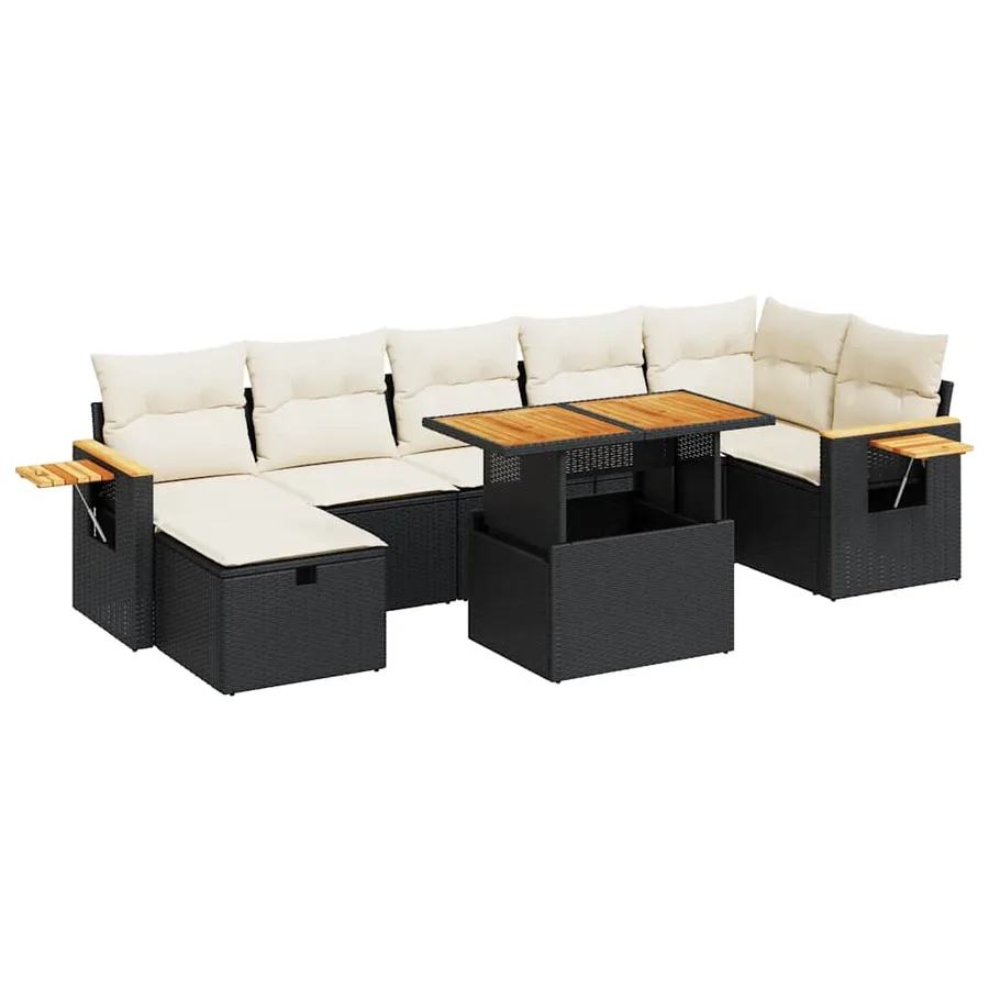 Salon de jardin 5 pcs avec coussins noir résine tressée - 2