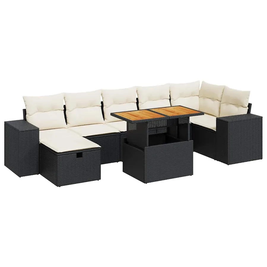 Salon de jardin 5 pcs avec coussins noir résine tressée acacia - 2