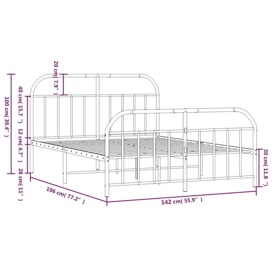 Cadre de lit métal sans matelas et pied de lit blanc 135x190 cm - 10