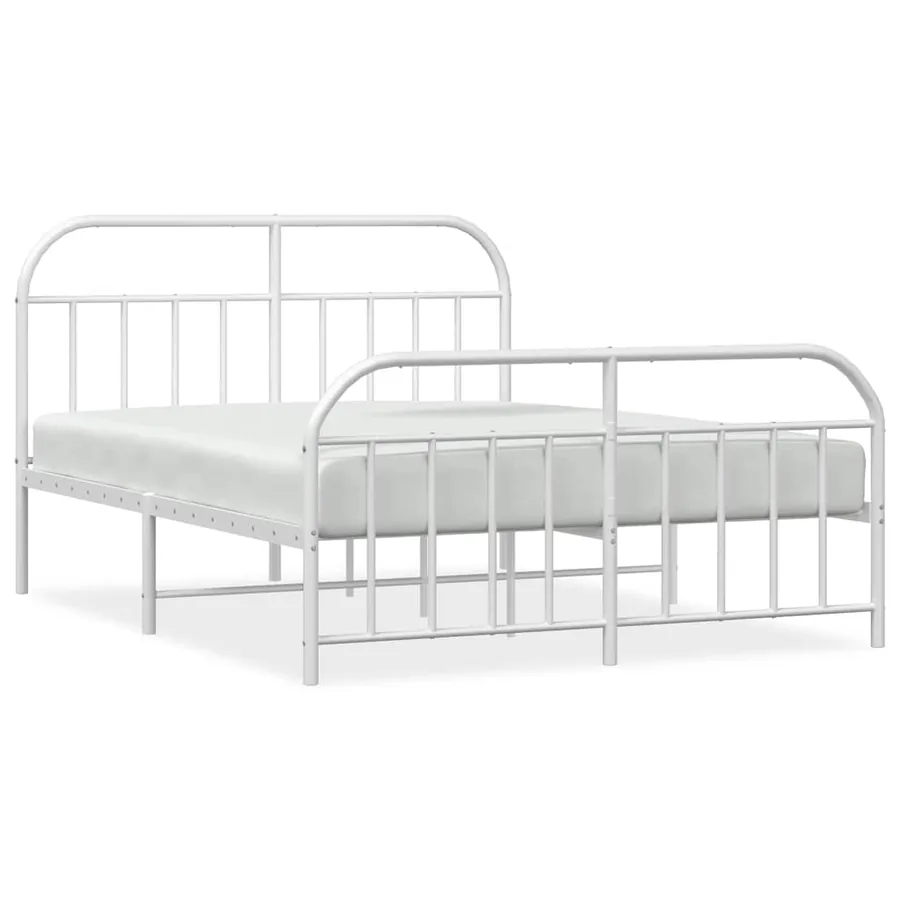 Cadre de lit métal sans matelas et pied de lit blanc 135x190 cm - 2