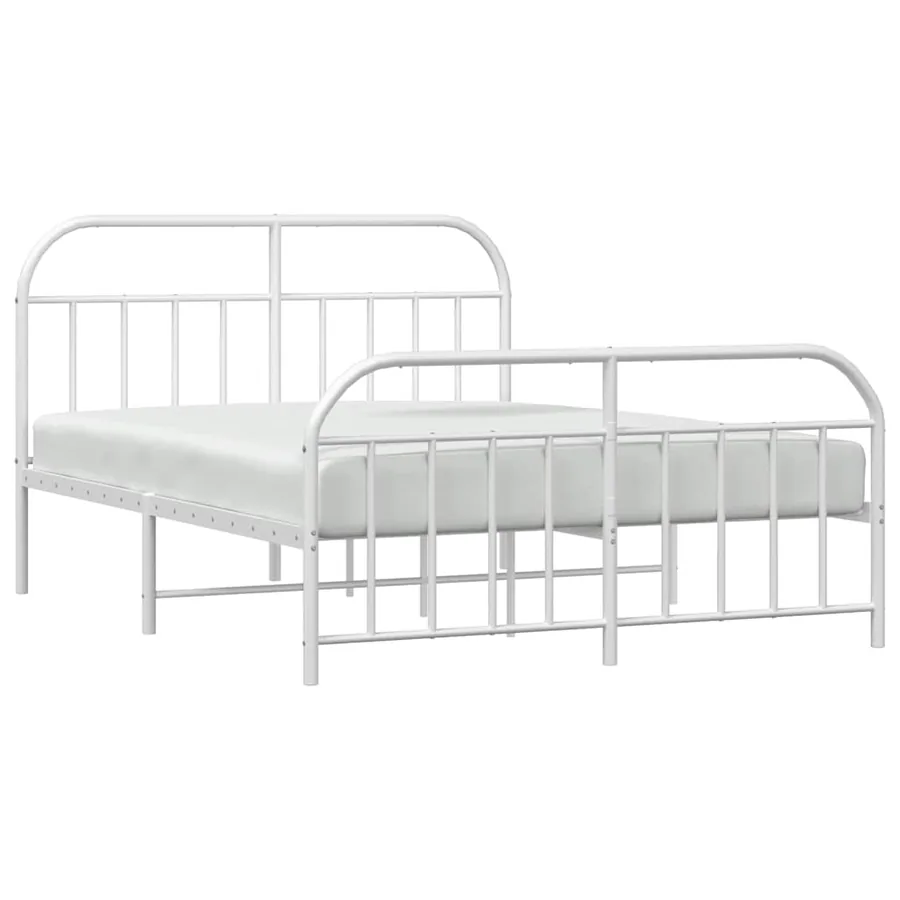 Cadre de lit métal sans matelas et pied de lit blanc 135x190 cm - 5