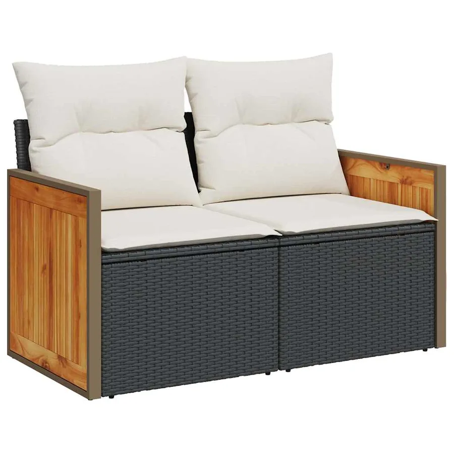 Salon de jardin 8 pcs avec coussins noir résine tressée - 5