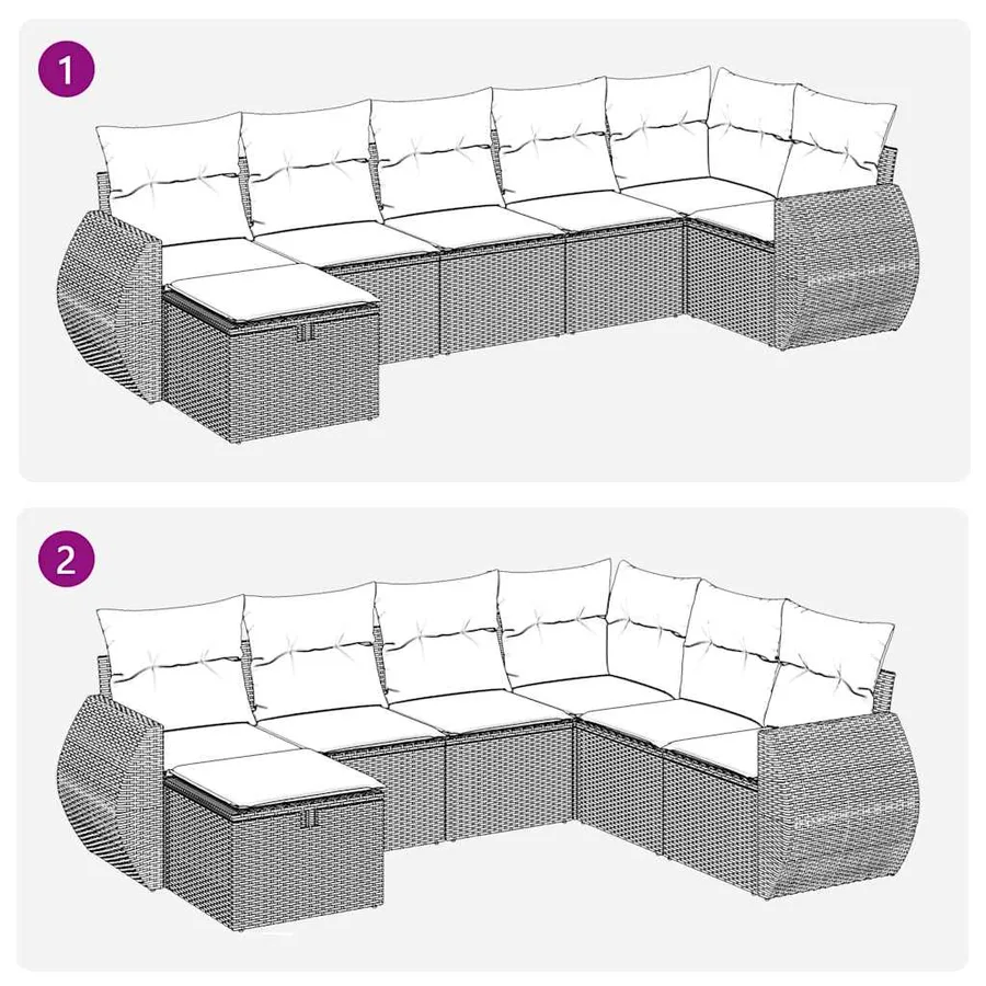 Salon de jardin avec coussins 7 pcs gris clair résine tressée - 7