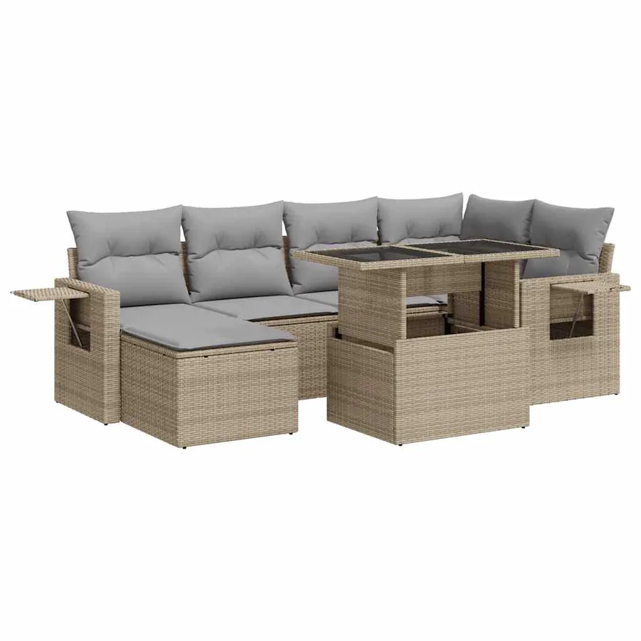 Salon de jardin avec coussins 7 pcs beige résine tressée - 2