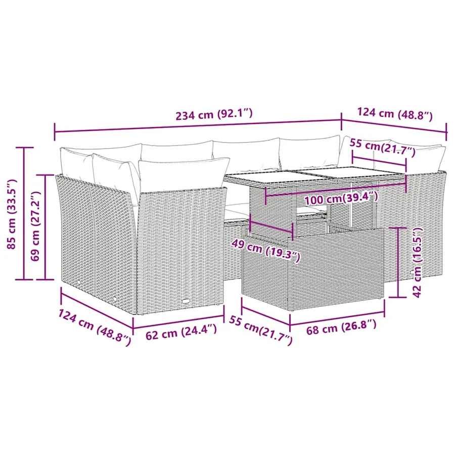 Salon de jardin avec coussins 7 pcs beige résine tressée - 12