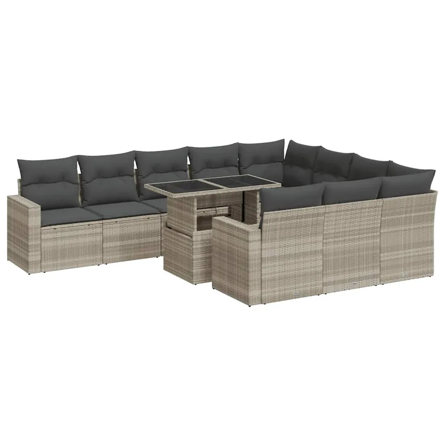 Salon de jardin 11 pcs avec coussins gris clair résine tressée - 2