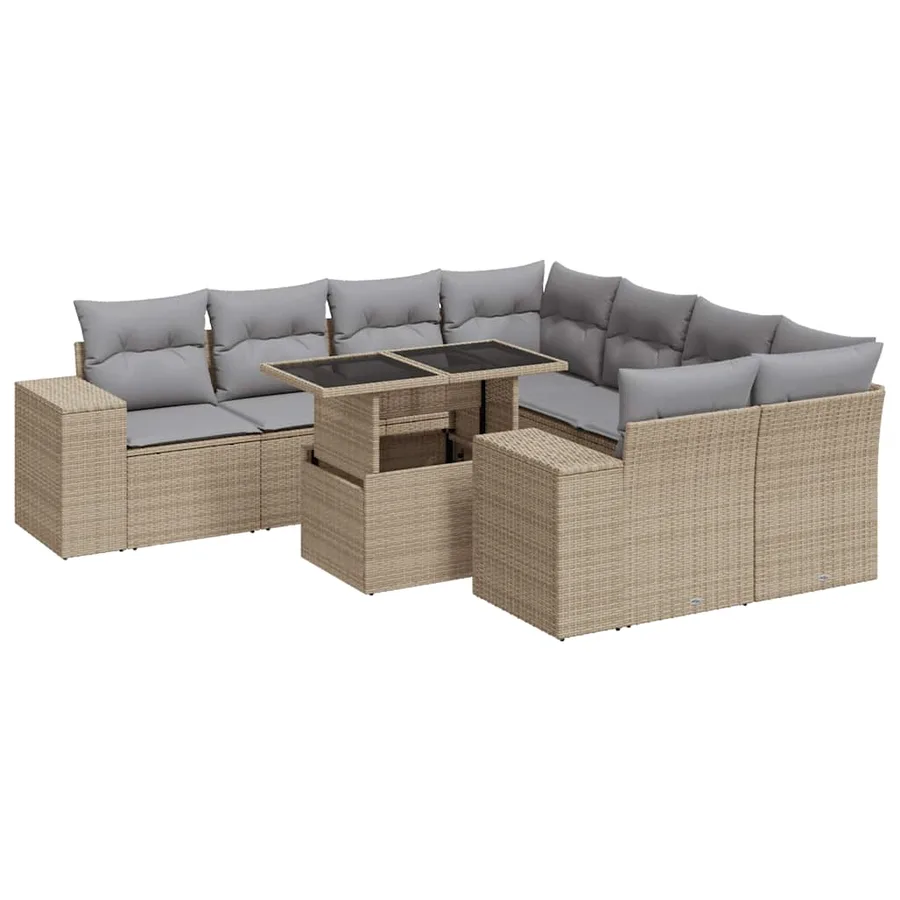 Salon de jardin avec coussins 9 pcs beige résine tressée - 2