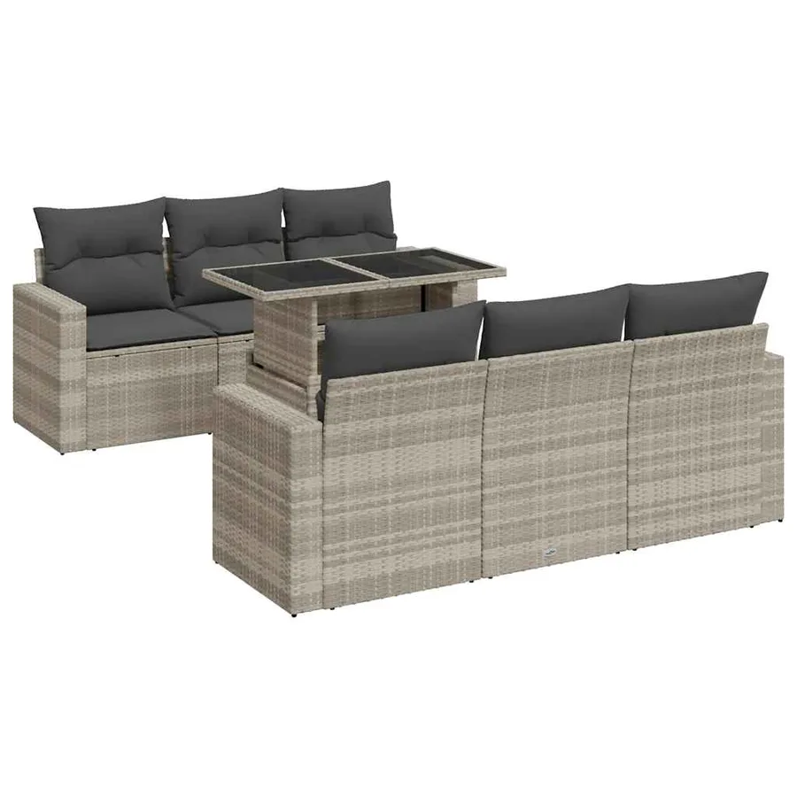 Salon de jardin avec coussins 7 pcs gris clair résine tressée - 2