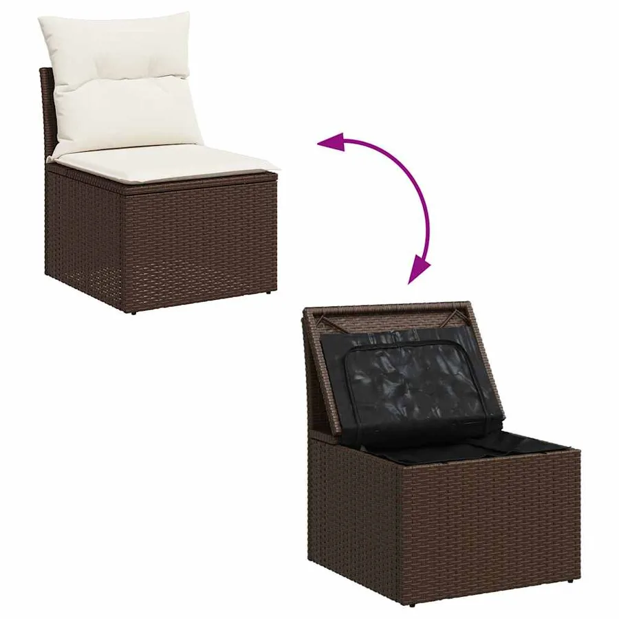 Salon de jardin 8 pcs avec coussins marron résine tressée - 8