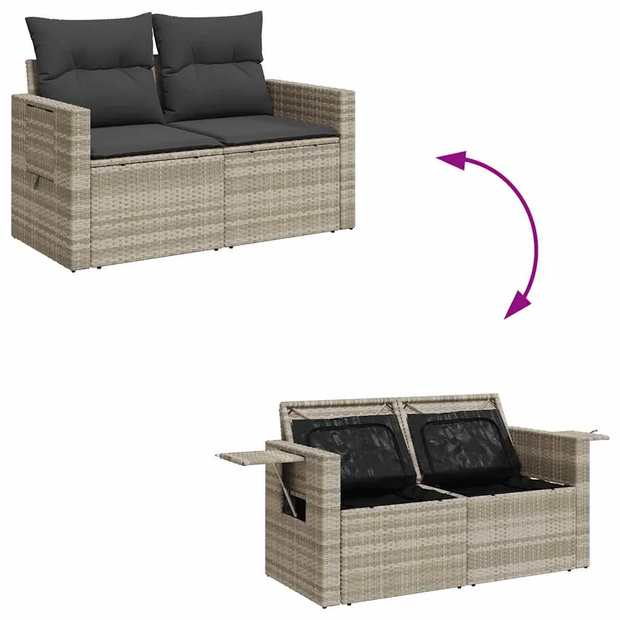 Salon de jardin 8 pcs avec coussins gris clair résine tressée - 9