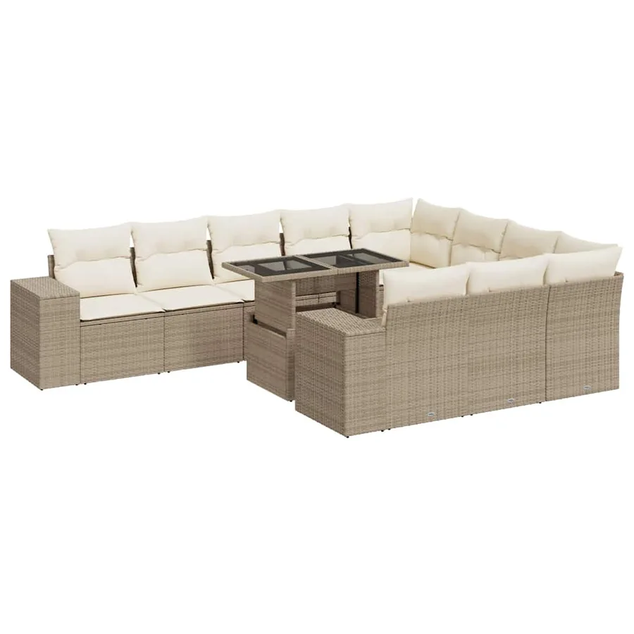 Salon de jardin 11 pcs avec coussins beige résine tressée - 2