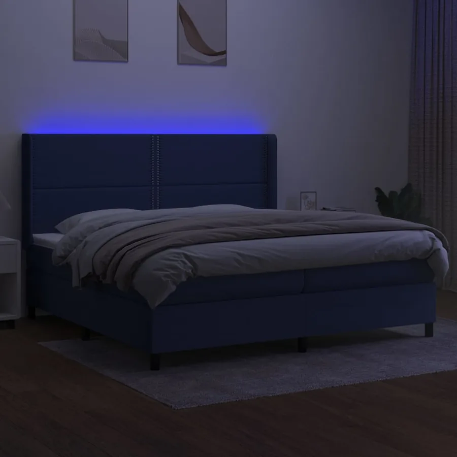 Sommier à lattes de lit matelas LED Bleu 200x200 cm Tissu - 3