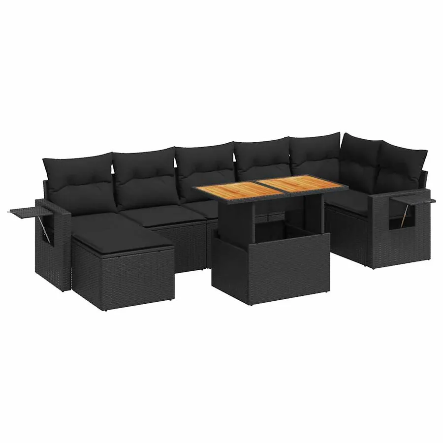 Salon de jardin 8 pcs avec coussins noir résine tressée - 2