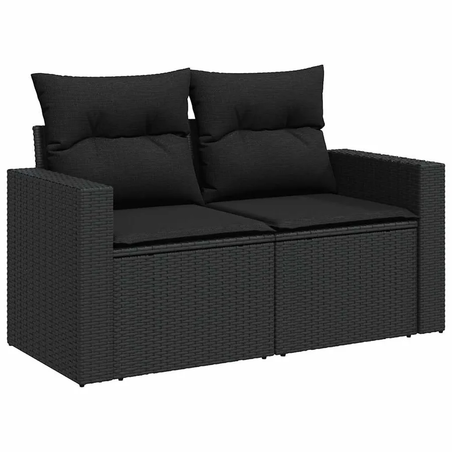 Salon de jardin 10 pcs avec coussins noir résine tressée - 6