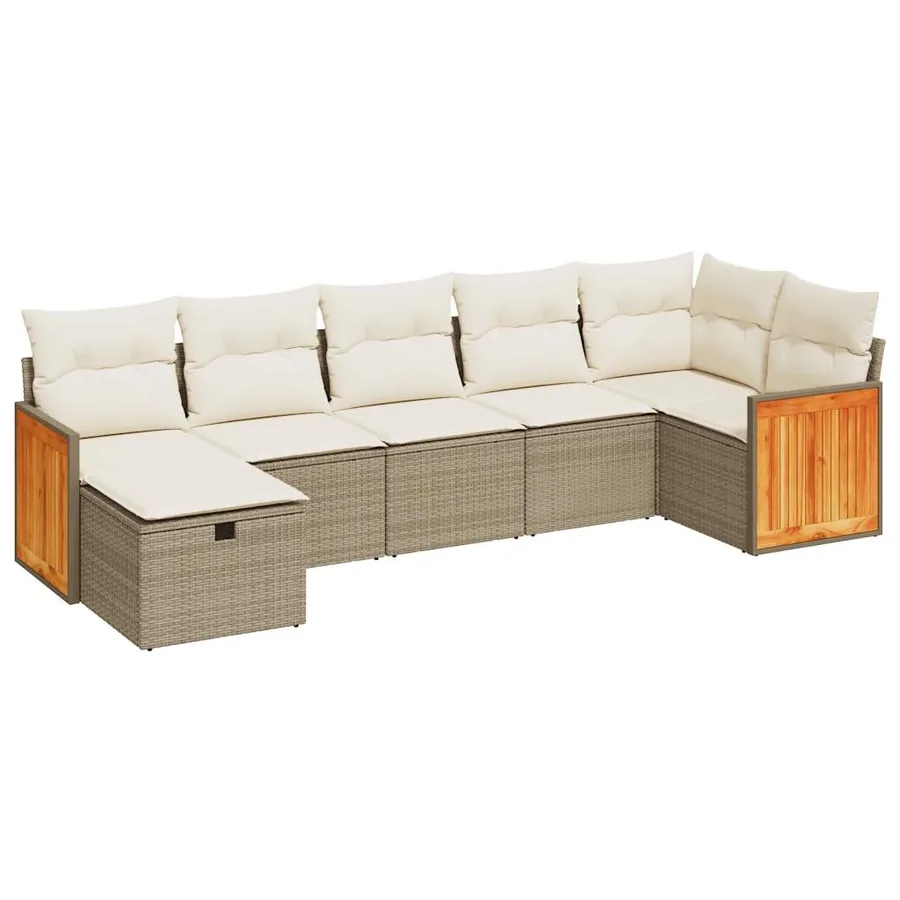 Salon de jardin avec coussins 7 pcs beige résine tressée - 2