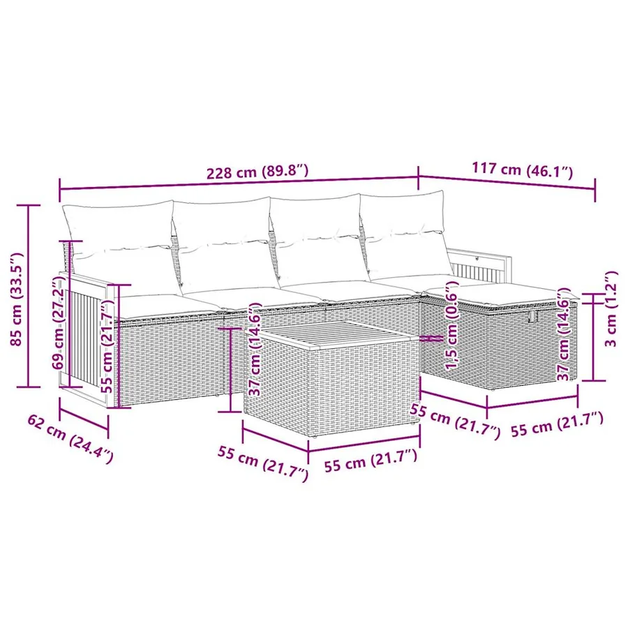 Salon de jardin avec coussins 6 pcs beige résine tressée - 13