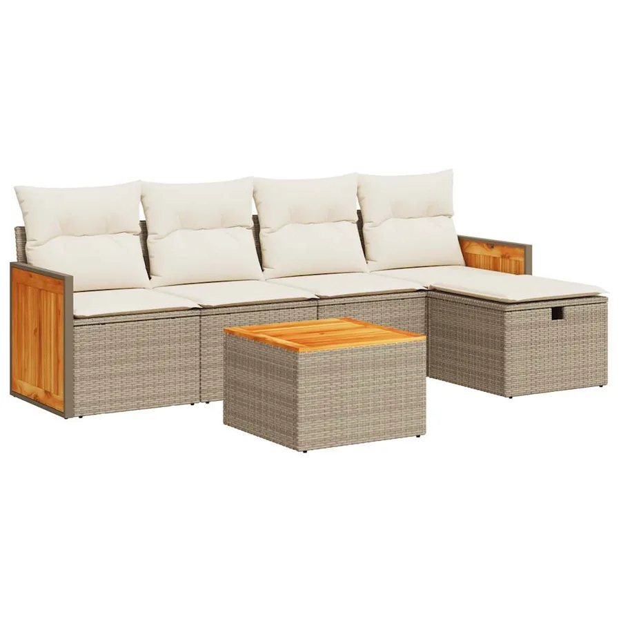 Salon de jardin avec coussins 6 pcs beige résine tressée - 2