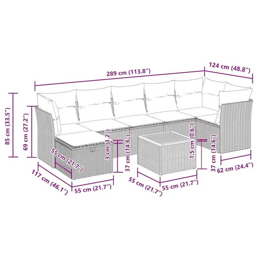 Salon de jardin 8 pcs avec coussins noir résine tressée - 13