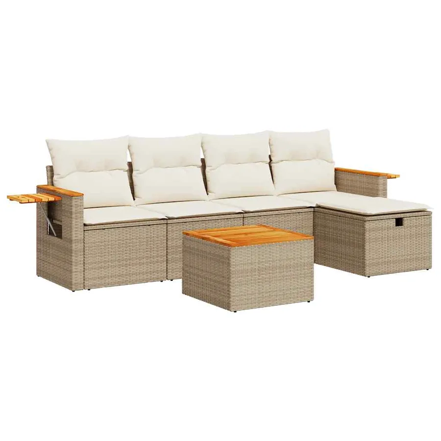 Salon de jardin avec coussins 6 pcs beige résine tressée - 2