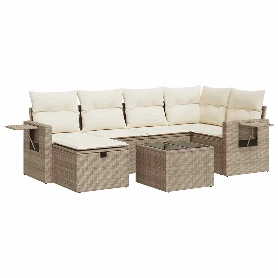 Salon de jardin avec coussins 7 pcs beige résine tressée - 2