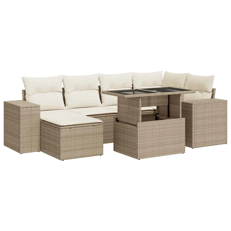 Salon de jardin avec coussins 7 pcs beige résine tressée - 2