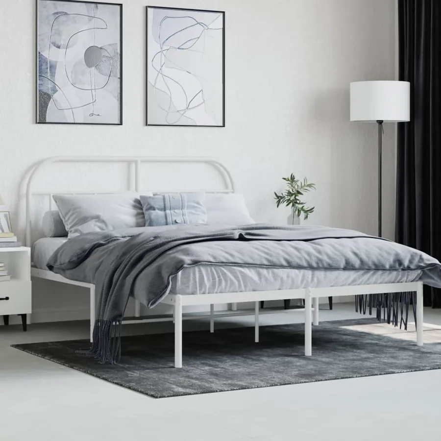 Cadre de lit métal sans matelas et tête de lit blanc 140x190 cm - 4