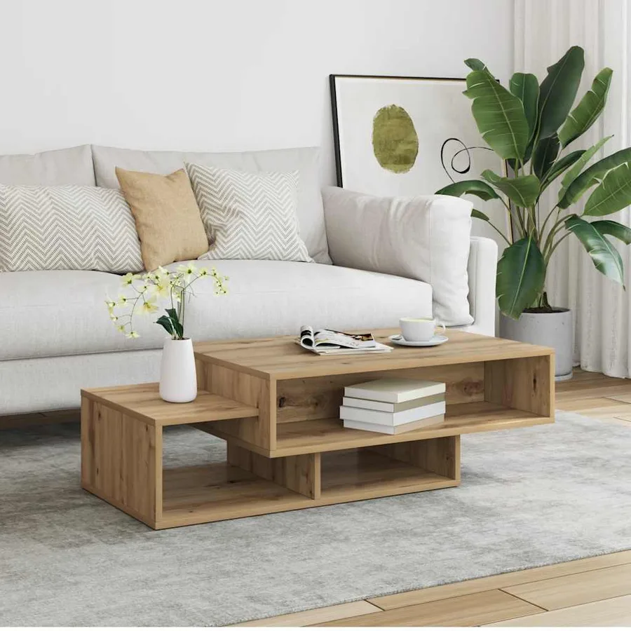 Table basse chêne artisanal 105x55x32 cm bois d'ingénierie - 3