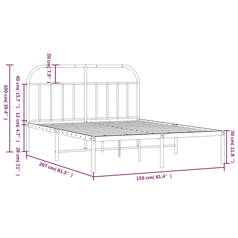Cadre de lit métal sans matelas et tête de lit blanc 150x200 cm - 10