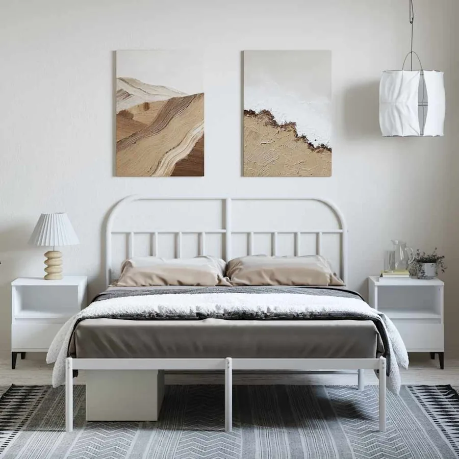 Cadre de lit métal sans matelas et tête de lit blanc 150x200 cm - 4